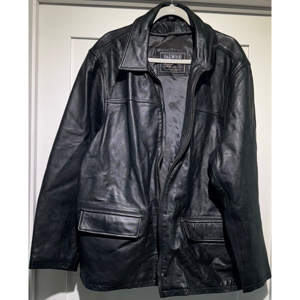 Men's Vintage Oakwood Classic Genuine Black Leather Heavy Jacket Size XXL